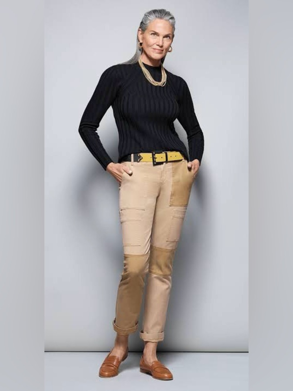 Cabi Womens 8 Captain Pant Khaki Colorblock Utility Patchwork Cargo Pants Modern
